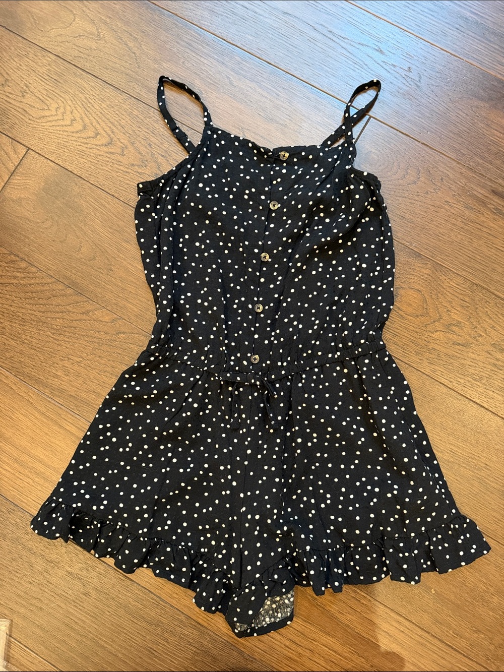 Cat & Jack Black Polka Dot Button-Front Romper Size 8 - C72-063
